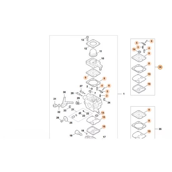 STIHL  Zestaw podzespołów gaźnika RB-100 Z000 001 K037